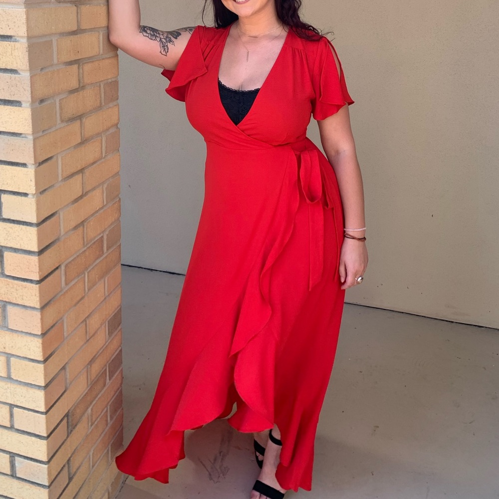 Altar'd State Red High-Low Wrap Dress